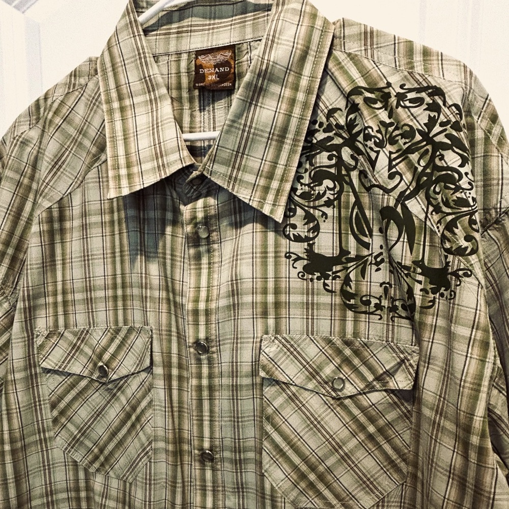 Western cowboy rodeo pearl snap button plaid short sleeve shirt Size 3XL